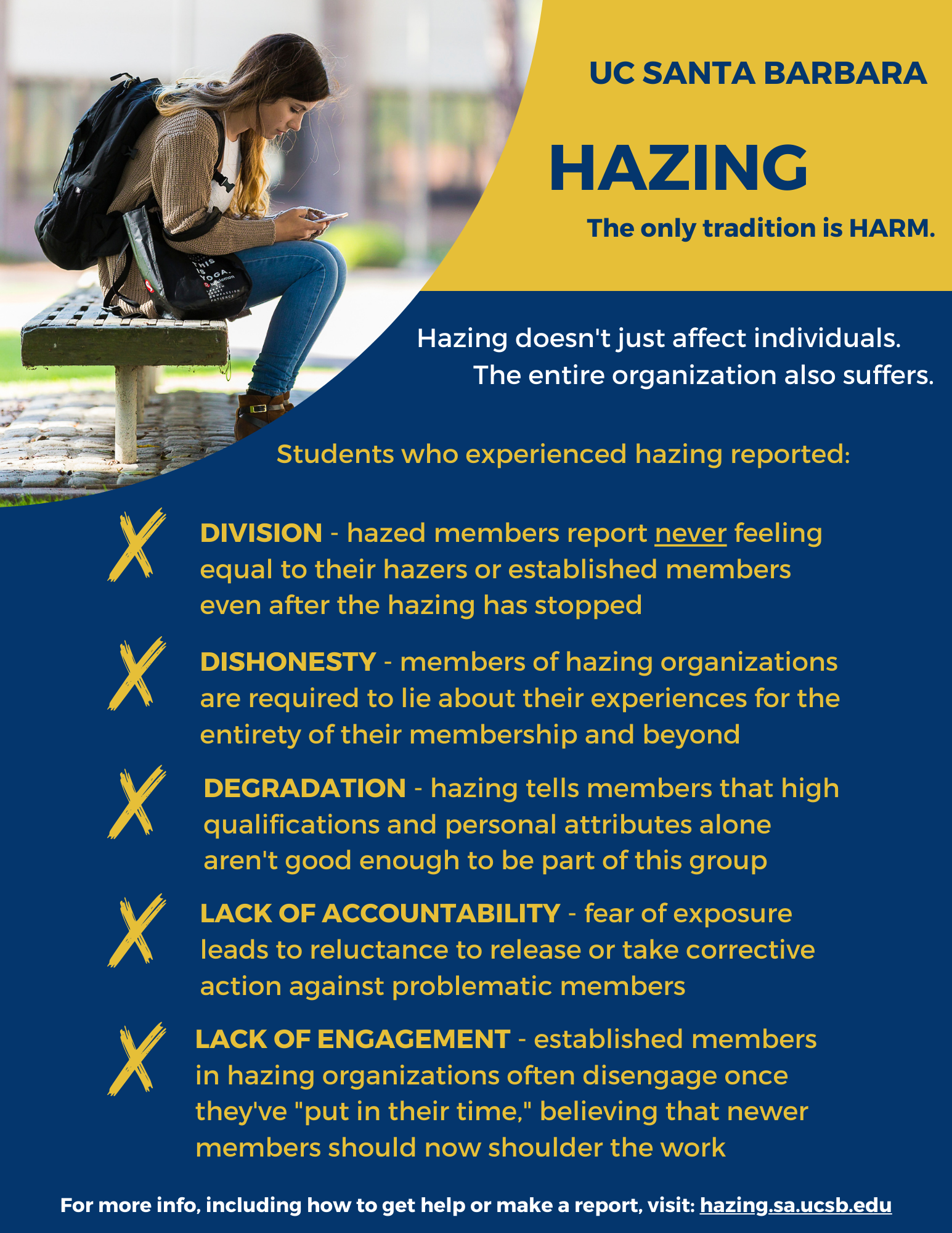 A handout titled Hazing: The only tradition is Harm